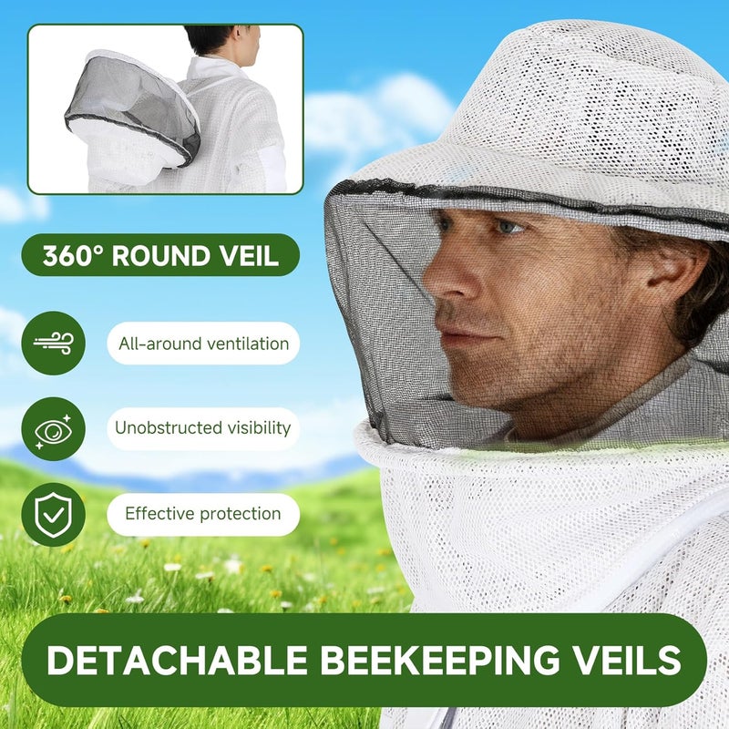 Calfca Upgraded Bee Suit for Men & Women Sting Proof, Thickened Ventilated Beekeeper Suit with Gloves & Round Veil, Full Protection Beekeeping Suits(XXL 5'11"-6'3") - Image 2